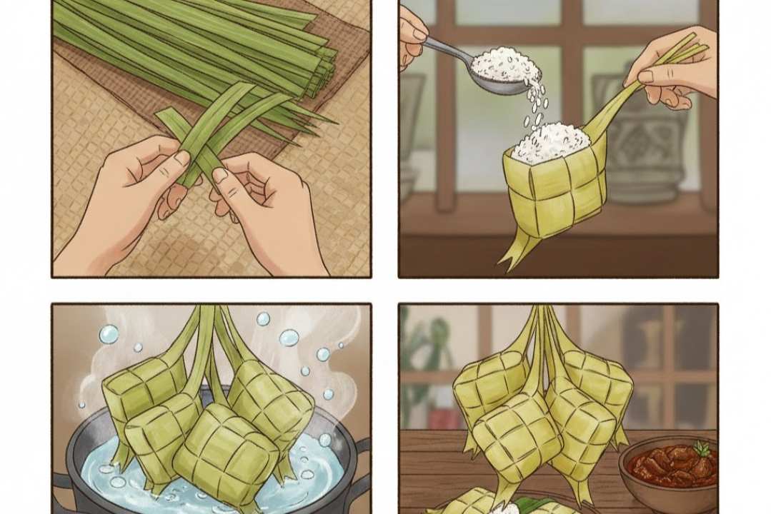Praktis! Begini Cara Membuat Ketupat Selamat Hanya dengan Dua Helai Janur